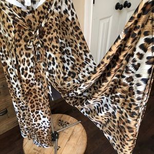 Extra WIDE LEG flowy leopard pants with tie string